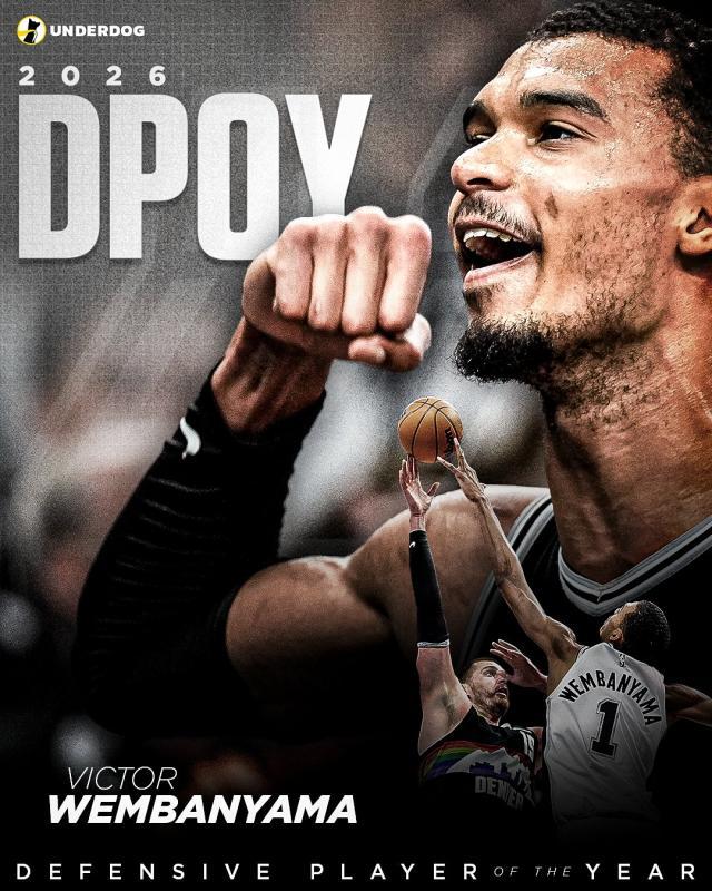必发-NBA历史首人,文班亚马全票当选DPOY
